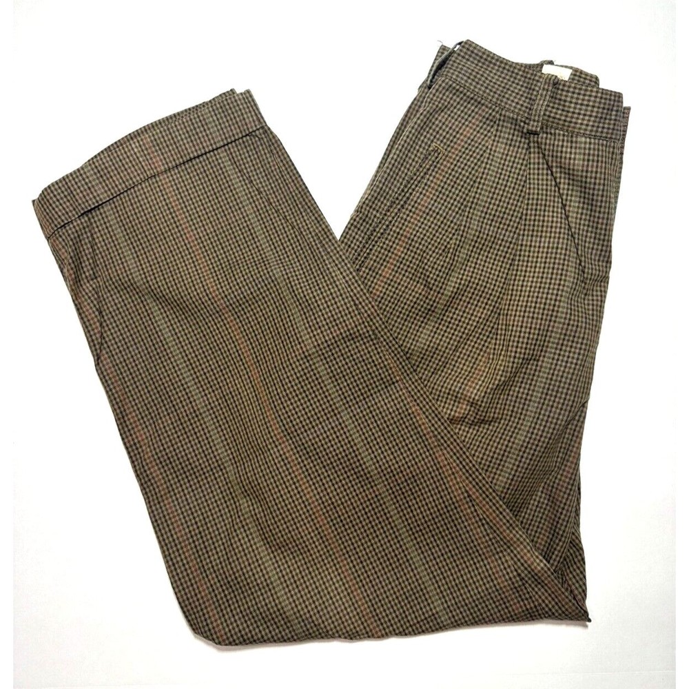 PERRY ELLIS Mens Dress Pants Plaid Pattern 100% Cotton Brown Size 31